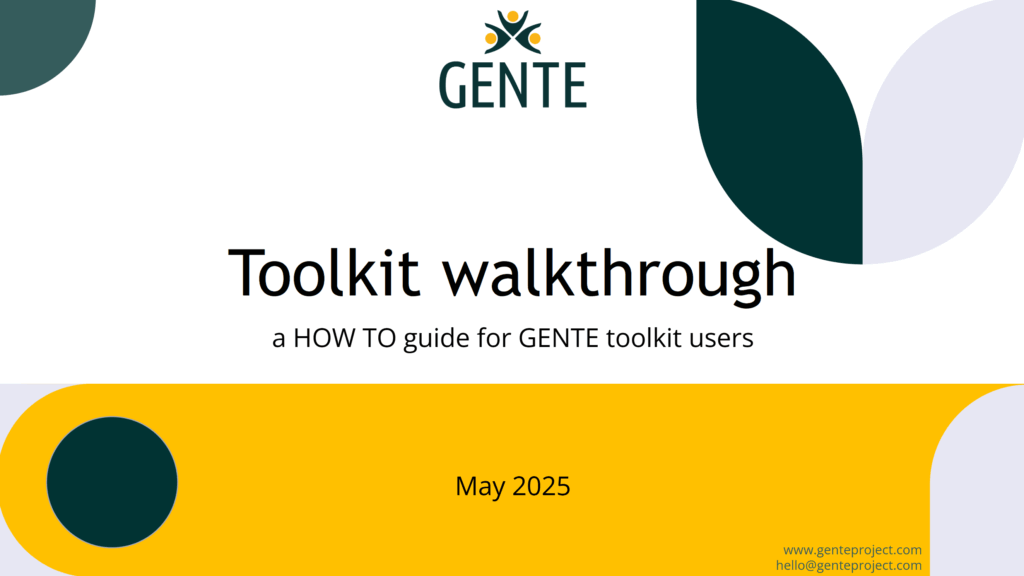 title page for the GENTE Energy Community Toolkit How To guide containing the logo, title, and date